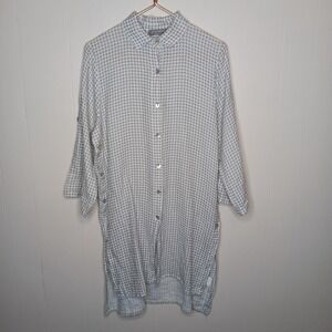 Pistache Linen Shirt Dress Womens M Size Gray White Gingham Made in Italy